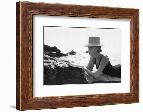 A Woman Reading on a Cliff-Angelo Cozzi-Framed Photographic Print
