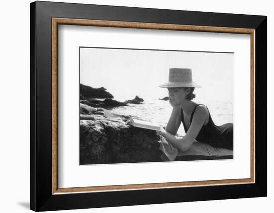 A Woman Reading on a Cliff-Angelo Cozzi-Framed Photographic Print