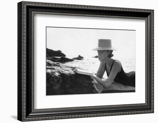 A Woman Reading on a Cliff-Angelo Cozzi-Framed Photographic Print