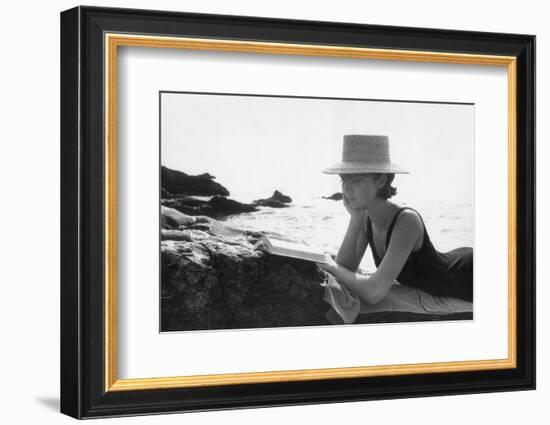 A Woman Reading on a Cliff-Angelo Cozzi-Framed Photographic Print