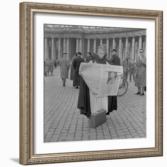 A Woman Reads the News of the Election of Pope John XXIII, Vatican City, 4th November 1958-null-Framed Photographic Print