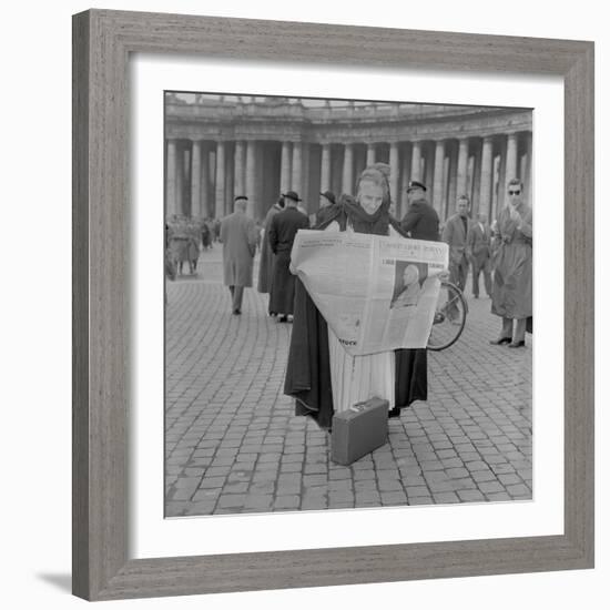 A Woman Reads the News of the Election of Pope John XXIII, Vatican City, 4th November 1958-null-Framed Photographic Print