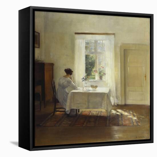 A Woman Seated at a Table by a Window-Carl Holsoe-Framed Premier Image Canvas