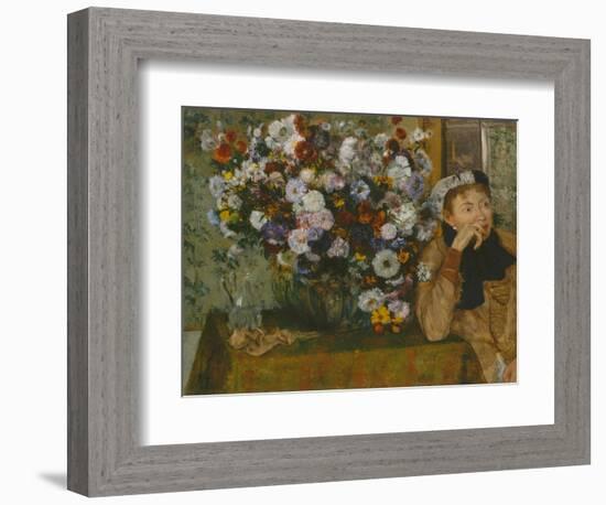 A Woman Seated beside a Vase of Flowers, 1865-Edgar Degas-Framed Giclee Print