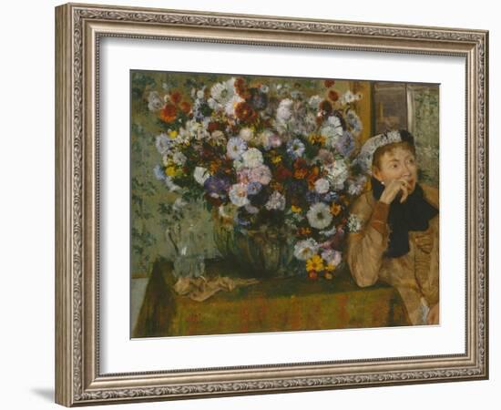 A Woman Seated beside a Vase of Flowers, 1865-Edgar Degas-Framed Giclee Print