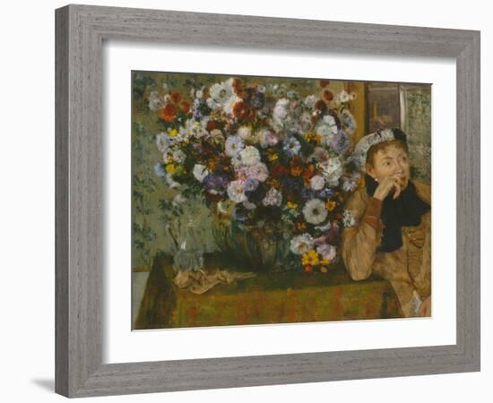 A Woman Seated beside a Vase of Flowers, 1865-Edgar Degas-Framed Giclee Print