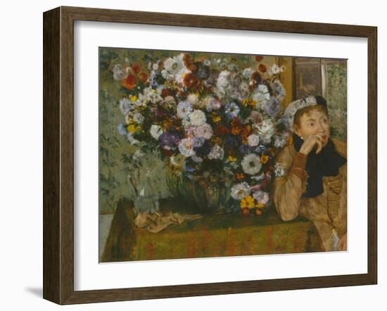 A Woman Seated beside a Vase of Flowers, 1865-Edgar Degas-Framed Giclee Print