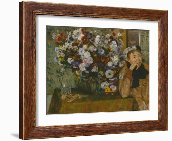 A Woman Seated beside a Vase of Flowers, 1865-Edgar Degas-Framed Giclee Print