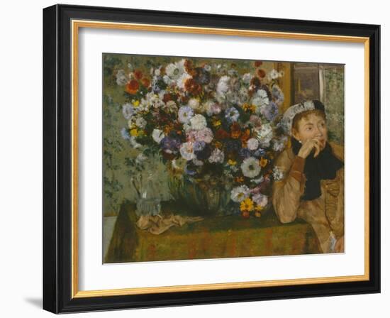 A Woman Seated beside a Vase of Flowers, 1865-Edgar Degas-Framed Giclee Print