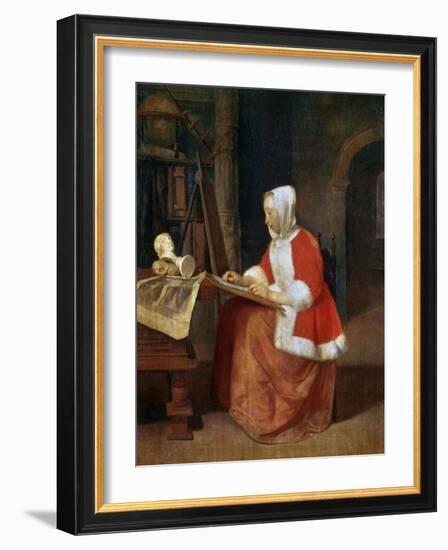 A Woman Seated Drawing, C1649-1667-Gabriel Metsu-Framed Giclee Print