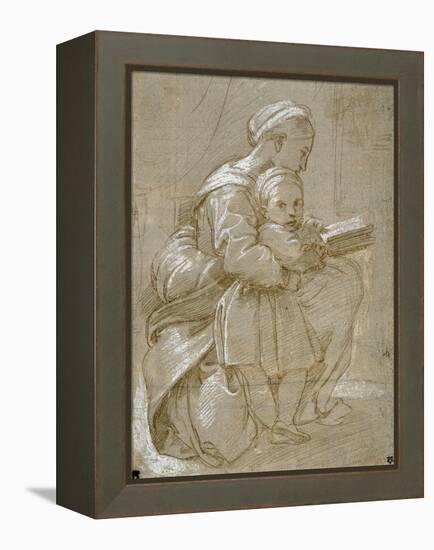 A Woman Seated on a Chair Reading, with a Child Standing by Her Side-Raphael-Framed Premier Image Canvas