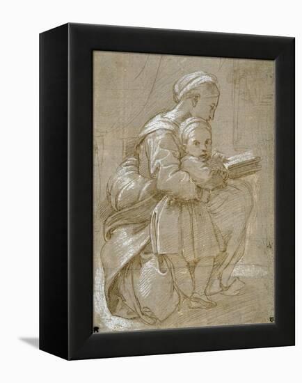 A Woman Seated on a Chair Reading, with a Child Standing by Her Side-Raphael-Framed Premier Image Canvas