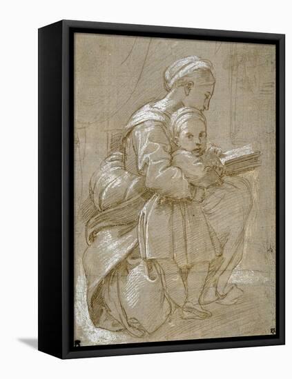 A Woman Seated on a Chair Reading, with a Child Standing by Her Side-Raphael-Framed Premier Image Canvas