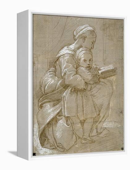 A Woman Seated on a Chair Reading, with a Child Standing by Her Side-Raphael-Framed Premier Image Canvas