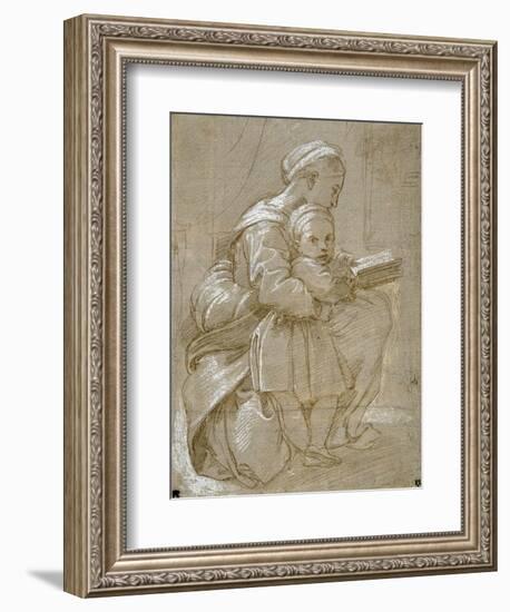 A Woman Seated on a Chair Reading, with a Child Standing by Her Side-Raphael-Framed Giclee Print