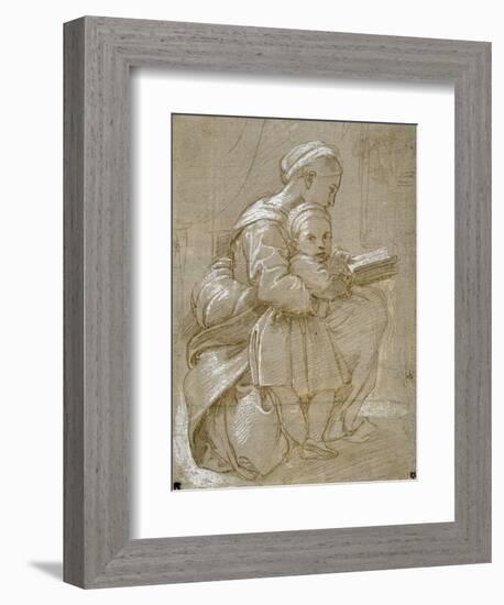 A Woman Seated on a Chair Reading, with a Child Standing by Her Side-Raphael-Framed Giclee Print