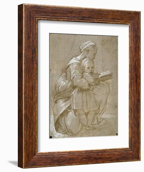 A Woman Seated on a Chair Reading, with a Child Standing by Her Side-Raphael-Framed Giclee Print