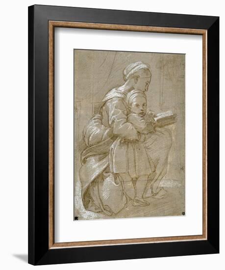 A Woman Seated on a Chair Reading, with a Child Standing by Her Side-Raphael-Framed Giclee Print