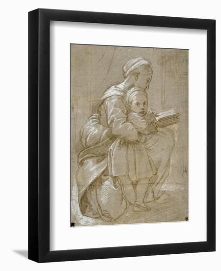 A Woman Seated on a Chair Reading, with a Child Standing by Her Side-Raphael-Framed Giclee Print