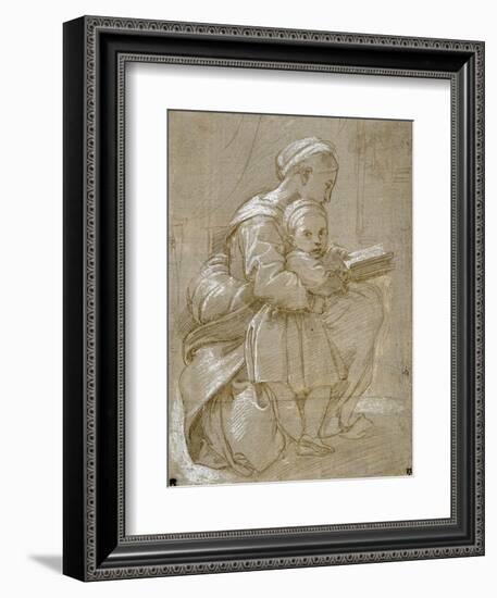 A Woman Seated on a Chair Reading, with a Child Standing by Her Side-Raphael-Framed Giclee Print