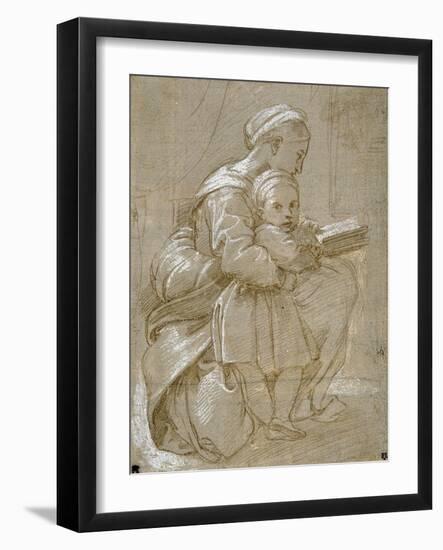 A Woman Seated on a Chair Reading, with a Child Standing by Her Side-Raphael-Framed Giclee Print