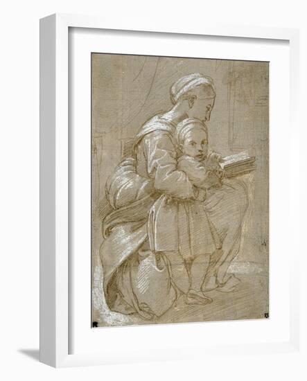 A Woman Seated on a Chair Reading, with a Child Standing by Her Side-Raphael-Framed Giclee Print