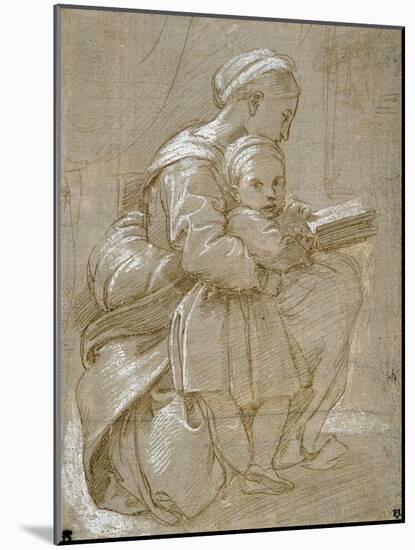 A Woman Seated on a Chair Reading, with a Child Standing by Her Side-Raphael-Mounted Giclee Print
