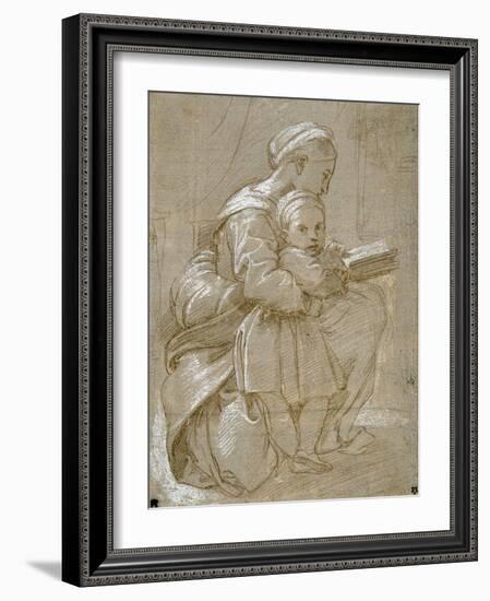 A Woman Seated on a Chair Reading, with a Child Standing by Her Side-Raphael-Framed Giclee Print