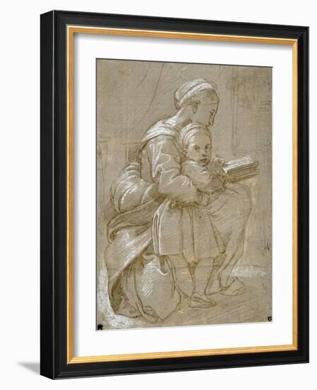 A Woman Seated on a Chair Reading, with a Child Standing by Her Side-Raphael-Framed Giclee Print