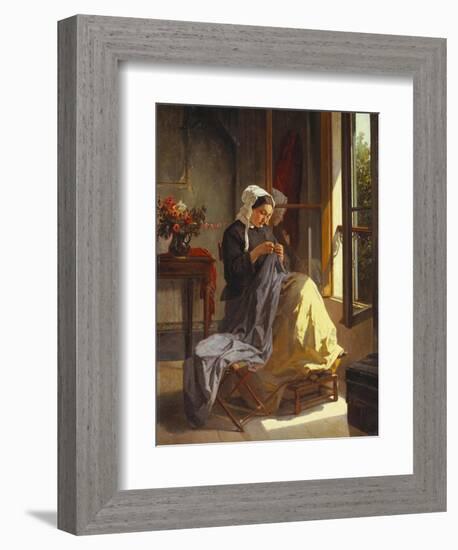 A Woman Sewing by an Open Window-Jules Trayer-Framed Giclee Print