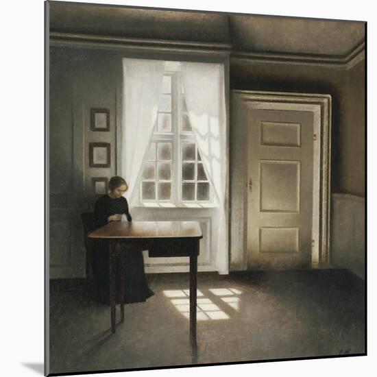 A Woman Sewing in an Interior-Vilhelm Hammershoi-Mounted Giclee Print