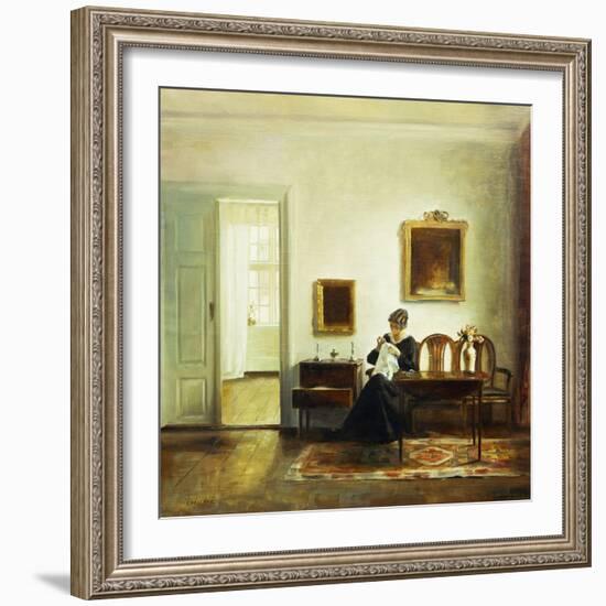 A Woman Sewing in an Interior-Carl Holsoe-Framed Giclee Print