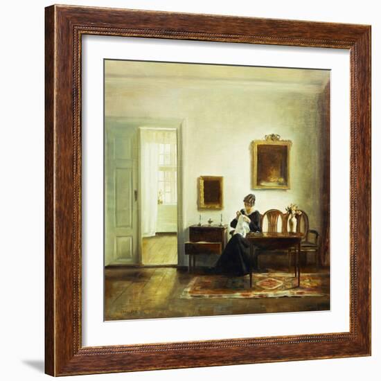 A Woman Sewing in an Interior-Carl Holsoe-Framed Giclee Print