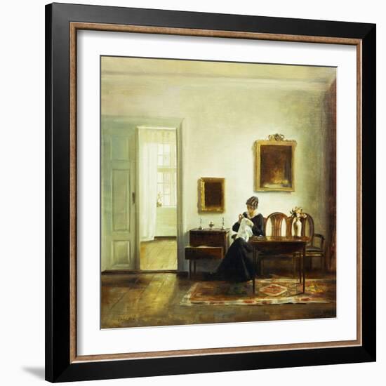 A Woman Sewing in an Interior-Carl Holsoe-Framed Giclee Print