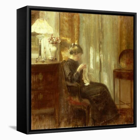 A Woman Sewing in an Interior-Carl Holsoe-Framed Premier Image Canvas