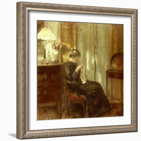 A Woman Sewing in an Interior-Carl Holsoe-Framed Giclee Print