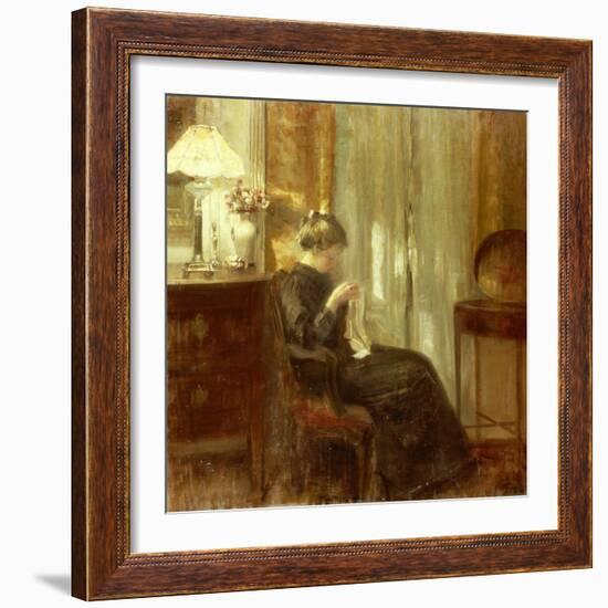 A Woman Sewing in an Interior-Carl Holsoe-Framed Giclee Print