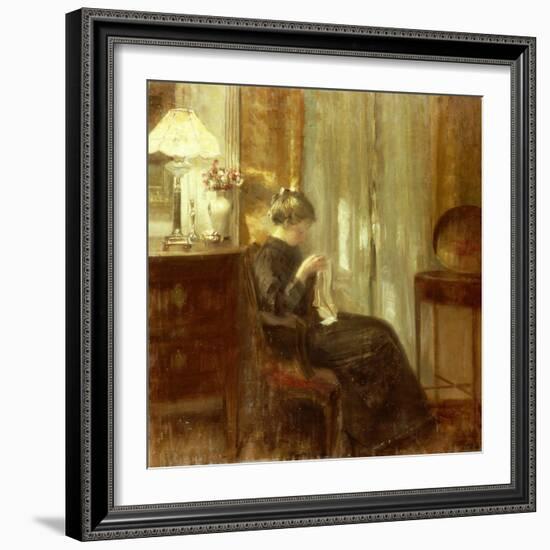 A Woman Sewing in an Interior-Carl Holsoe-Framed Giclee Print