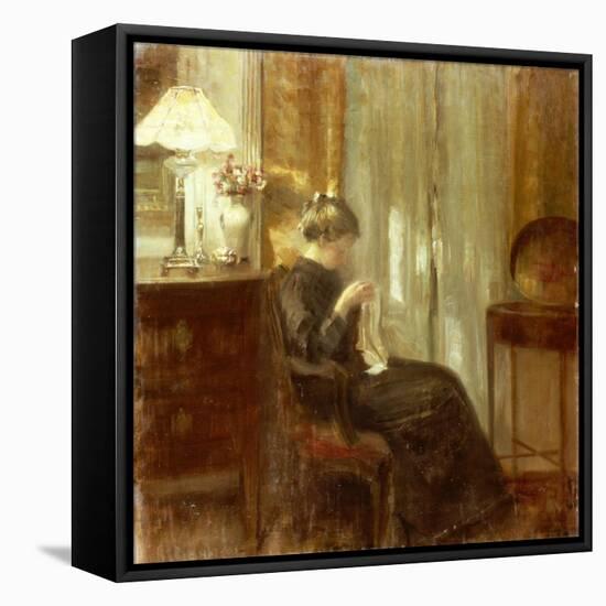 A Woman Sewing in an Interior-Carl Holsoe-Framed Premier Image Canvas