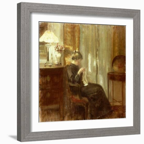 A Woman Sewing in an Interior-Carl Holsoe-Framed Giclee Print