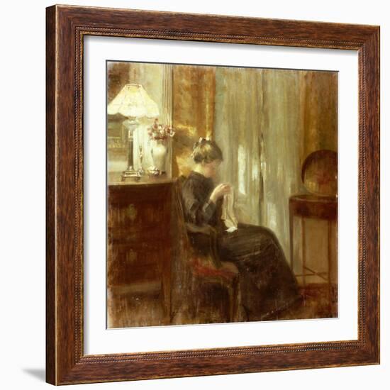 A Woman Sewing in an Interior-Carl Holsoe-Framed Giclee Print