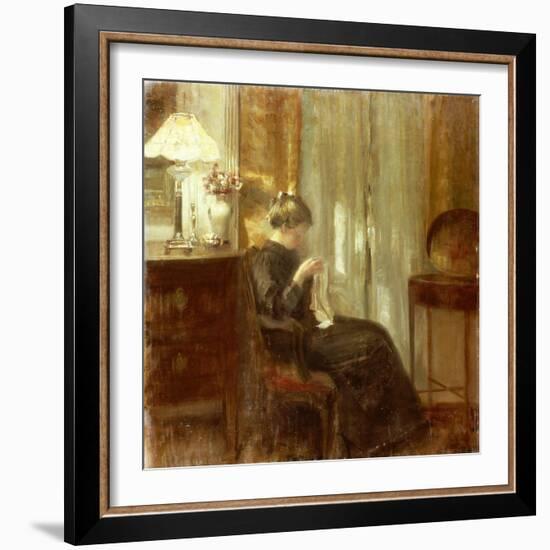 A Woman Sewing in an Interior-Carl Holsoe-Framed Giclee Print