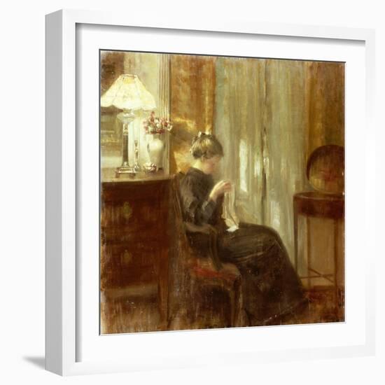 A Woman Sewing in an Interior-Carl Holsoe-Framed Giclee Print