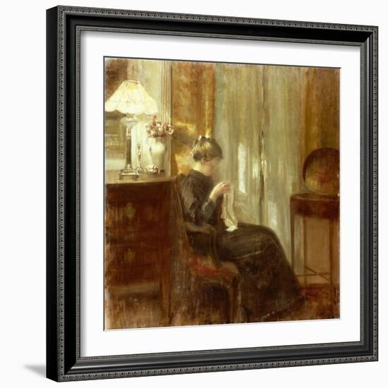 A Woman Sewing in an Interior-Carl Holsoe-Framed Giclee Print