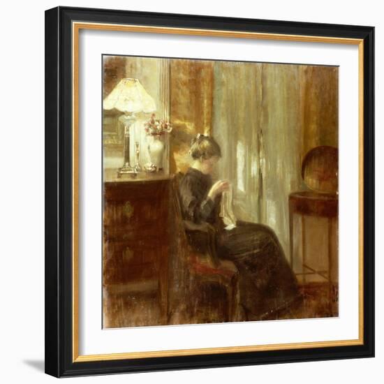 A Woman Sewing in an Interior-Carl Holsoe-Framed Giclee Print