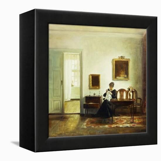 A Woman Sewing in an Interior-Carl Holsoe-Framed Premier Image Canvas