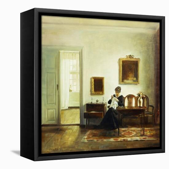 A Woman Sewing in an Interior-Carl Holsoe-Framed Premier Image Canvas