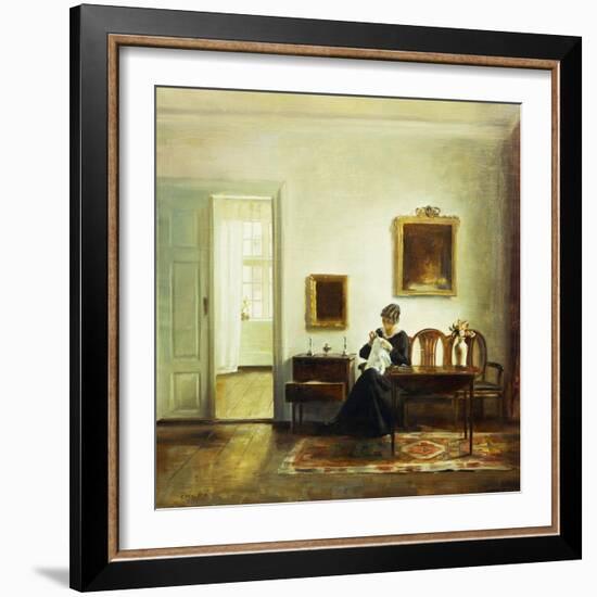 A Woman Sewing in an Interior-Carl Holsoe-Framed Giclee Print