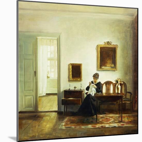 A Woman Sewing in an Interior-Carl Holsoe-Mounted Giclee Print