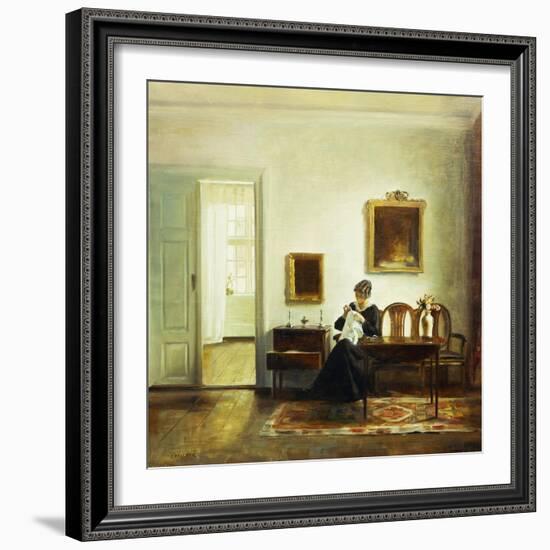 A Woman Sewing in an Interior-Carl Holsoe-Framed Giclee Print